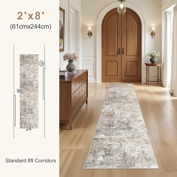 UERMEI 2X8 Washable Runner Rug for Hallway: Soft Neutral Modern Abstract Area - Image 5