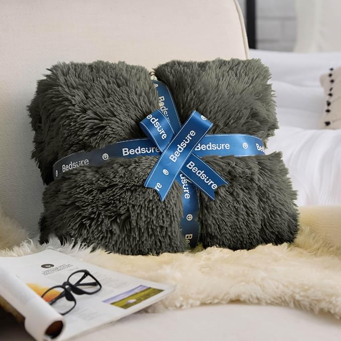 Bedsure GentleSoft Fluffy Olive Green Blankets Queen Size - Image 8