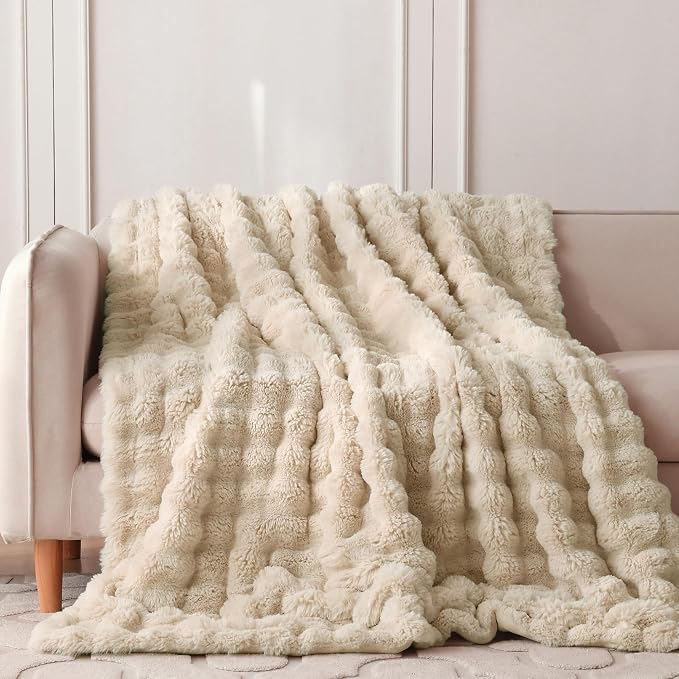 COOVA Faux Fur Throw Blanket for Couch, Cozy Soft and Fuzzy Plush Rabbit Fur - Image 2