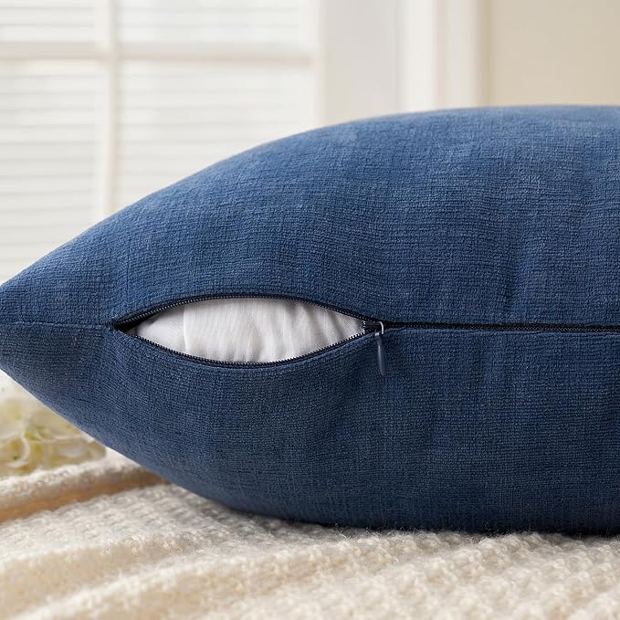 MIULEE Navy Blue Chenille Couch Lumbar Throw Pillow Covers, 12x20 | Set of 2 - Image 5