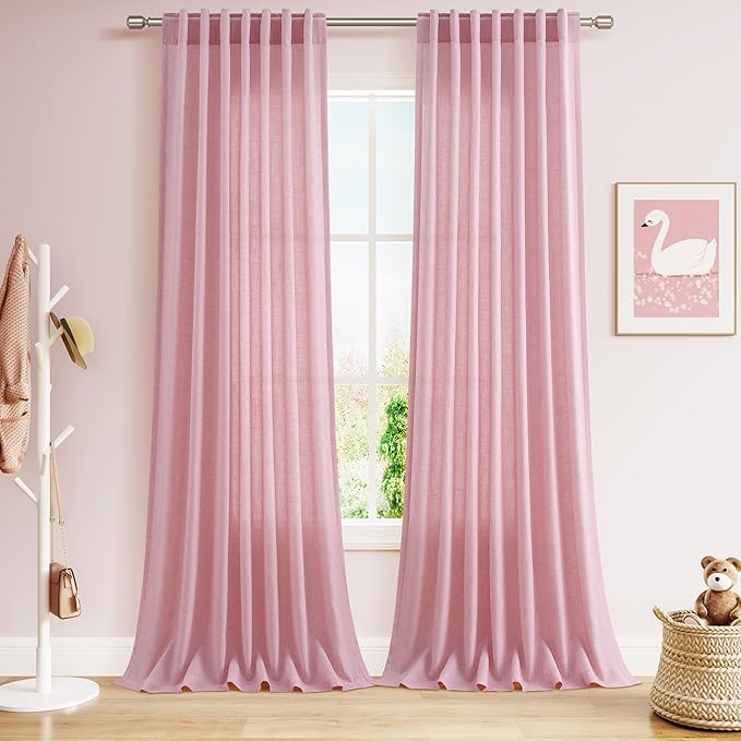 Nanspring Rose Linen Curtains 90 Inch Long 2 Panels Set Back Tab Rod Pocket by Nanspring