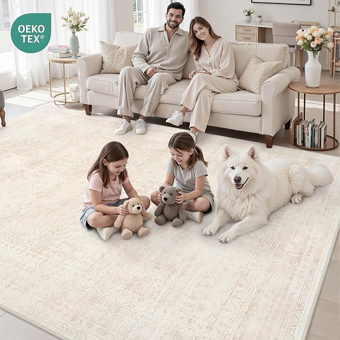 5x7 Area Rugs for Living Room: Vintage Boho Neutral Washable Rug Indoor Soft - Image 8