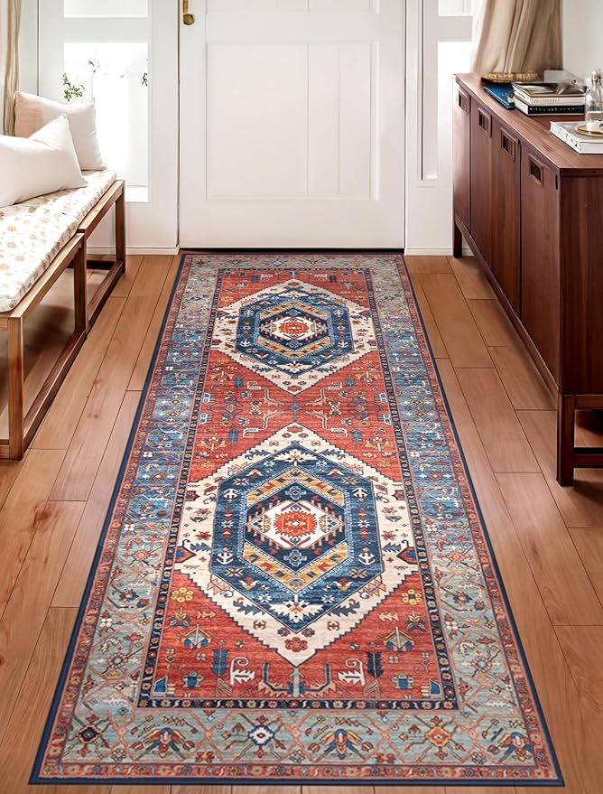 SERISSA Boho Washable Runner Rug, 2x6 Rug Runner Non-Slip Vintage Rust Hallway - Image 6