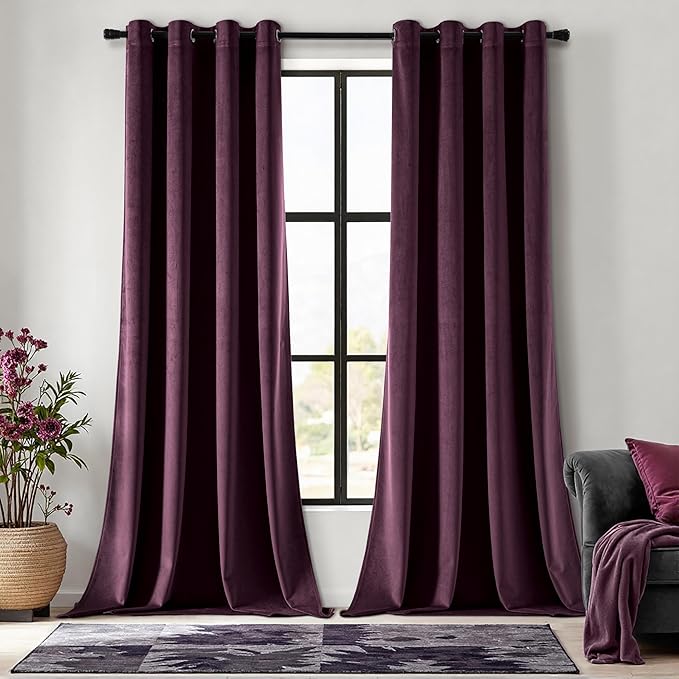 MIULEE Velvet Curtains Purple Orchid Elegant Grommet Thermal Insulated by MIULEE