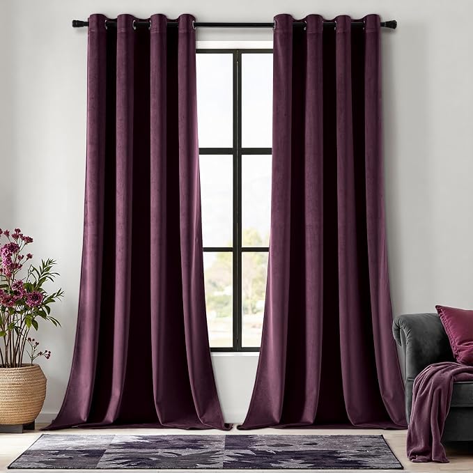 MIULEE Velvet Curtains Purple Orchid Elegant Grommet Thermal Insulated by MIULEE