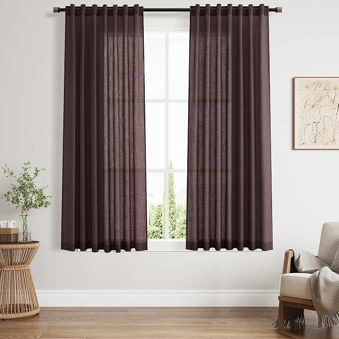 Coffee Brown Linen Curtains 63 Inches Long by Nanspring