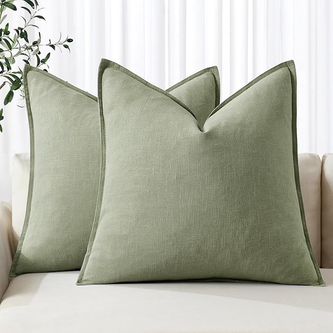 MIULEE Decorative Linen Euro Sham Pillow Covers 26x26 Sage Green Boho Farmhouse by MIULEE