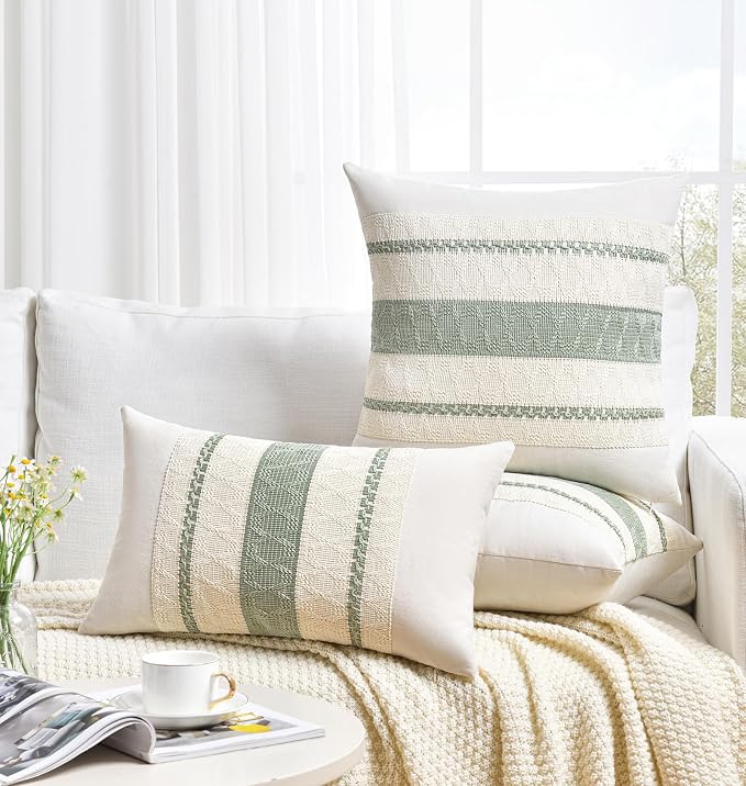 Fancy Homi Set of 1 Sage Green Boho Lumbar Decorative Throw Pillow Covers 14x24 - Image 6