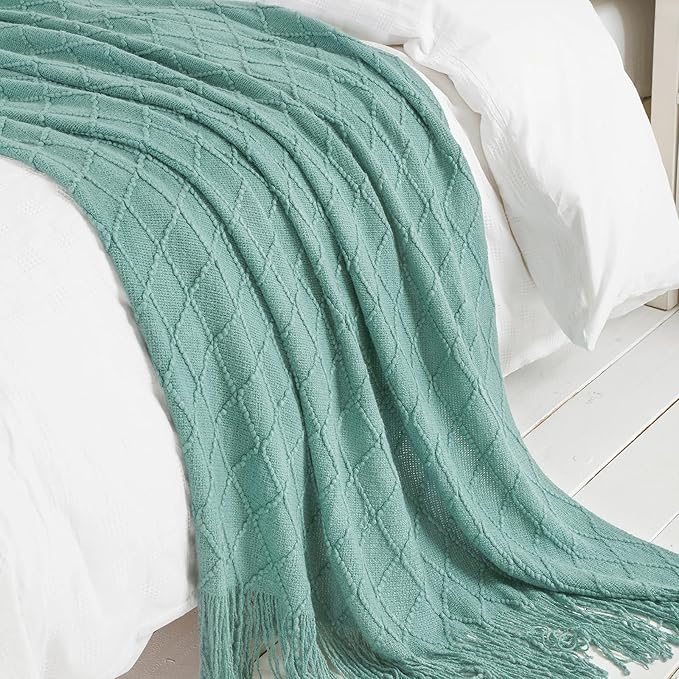 BOURINA Throw Blanket Textured Solid Soft Sofa Throw Couch Cover Knitted - Image 6