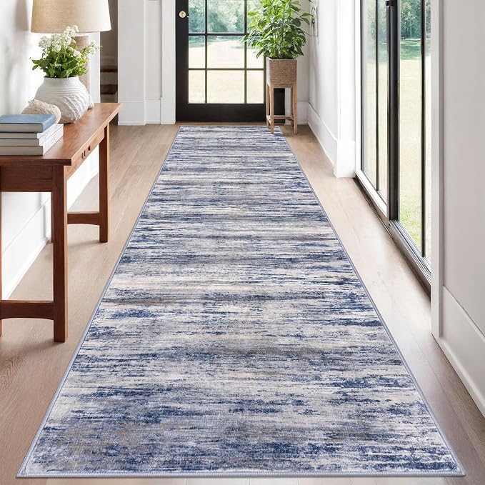 KOZYFLY Modern Abstract Washable Rug Runner 2.6x12 Hallway Rug Runner Non-Slip by KOZYFLY