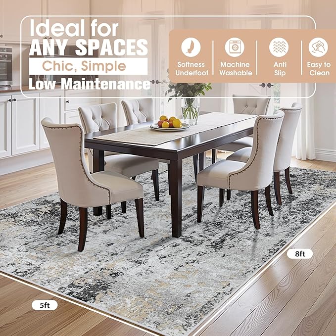 5x8 Area Rugs for Living Room Rug Washable: Abstract Rug for Dining Room - Image 2