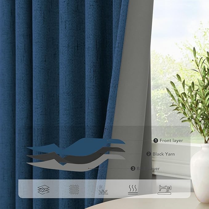 Navy Blue Short Blackout Curtains 54 Inch Length 2 Panels - Image 5