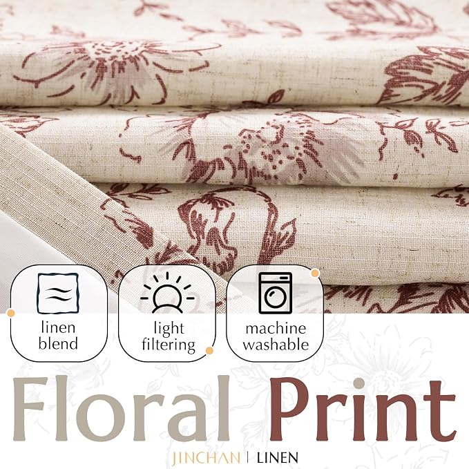 jinchan Lined Linen Blend Curtain Floral Curtains - Image 2