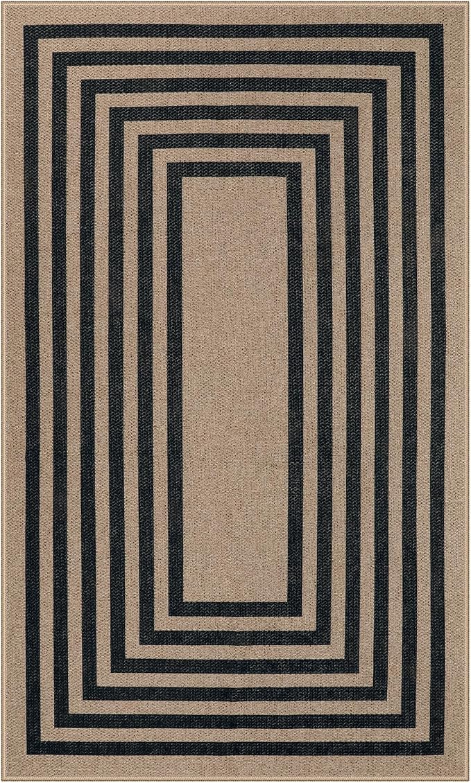 Lahome Enfys Modern Geometric Easy Jute Outdoor Rug, 3x5 Black Washable Kitchen - Image 7