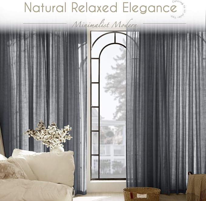 Dark Gray Curtains for Living Room Back Tab Modern Farmhouse Semi Sheer Gray - Image 7