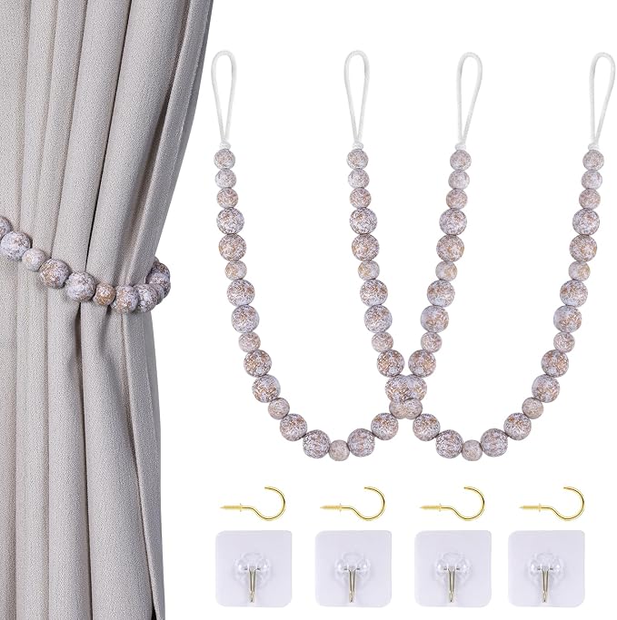 Wood Bead Curtain Tiebacks, KLOGTSIND Set of 2 Curtain Holdbacks by KLOGTSINDDirect