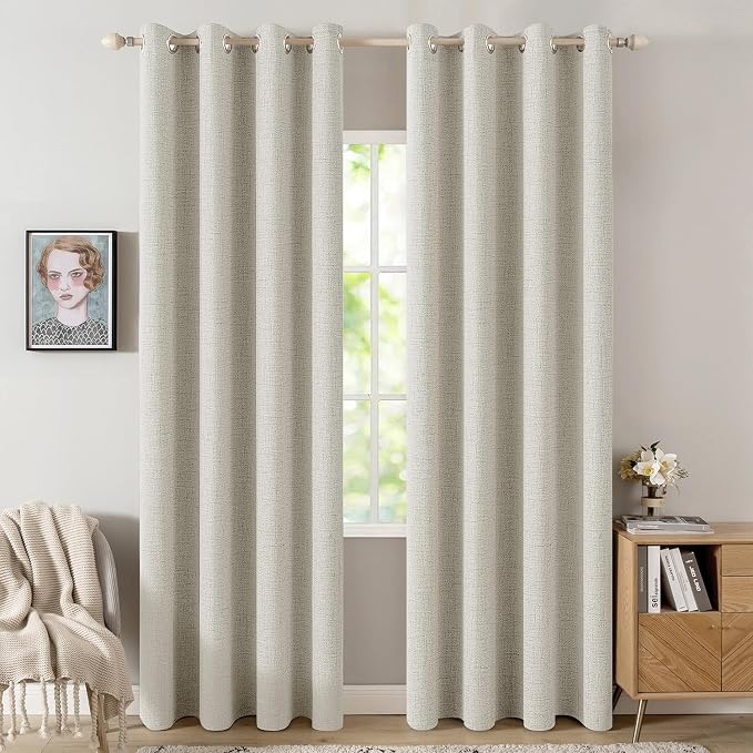 MIULEE Linen Texture Curtains for Bedroom Light Cream 100% Blackout Thermal by MIULEE