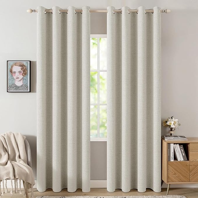 MIULEE Linen Texture Curtains for Bedroom Light Cream 100% Blackout Thermal by MIULEE