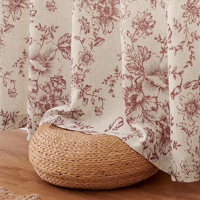 jinchan Lined Linen Blend Curtain Floral Curtains - Image 8