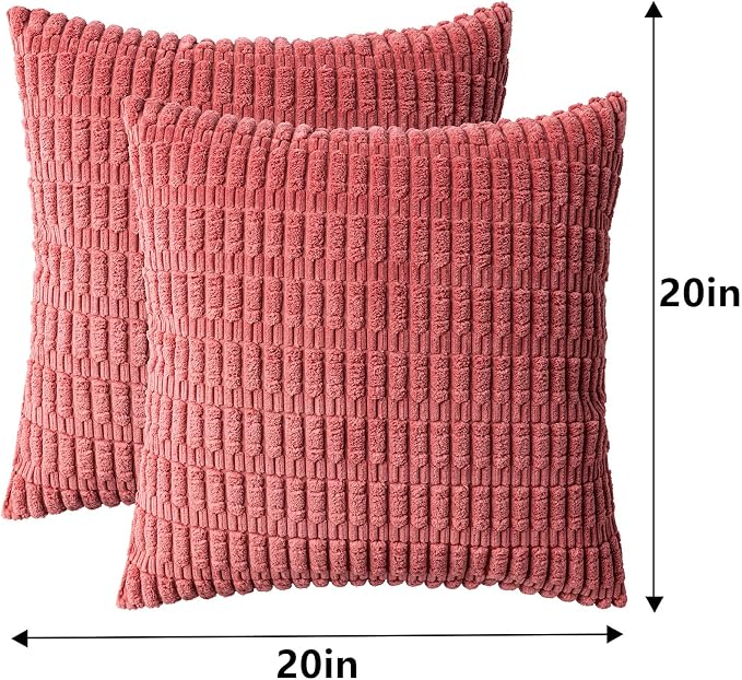 Pack of 2 Corduroy Decorative Throw Pillow Covers 20x20 InchSoft Boho Striped - Image 7