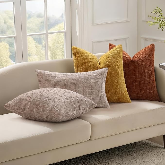 decorUhome Light Brown Chenille Euro Sham Throw Pillow Covers 22x22 Set of 2 - Image 4