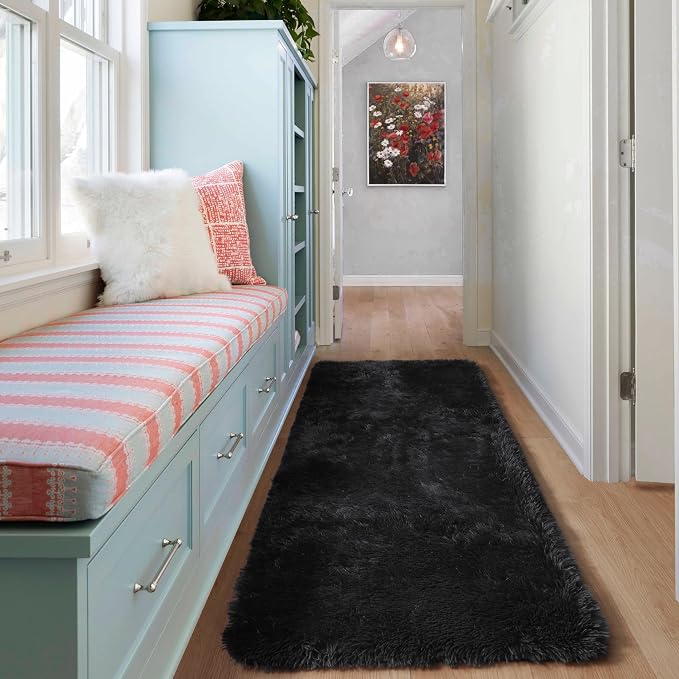 ONASAR Black Runner Rugs for Bedroom Living Room, 2x6 Bedside Fluffy Area Rug - Image 5