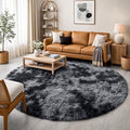 Amdrebio Tie-Dyed Dark Grey Round Area Rugs by Amdrebio