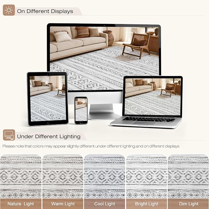cotiled Boho 7x9 Area Rug for Living Room: Large Moroccan Washable Rug | Solve - Image 10