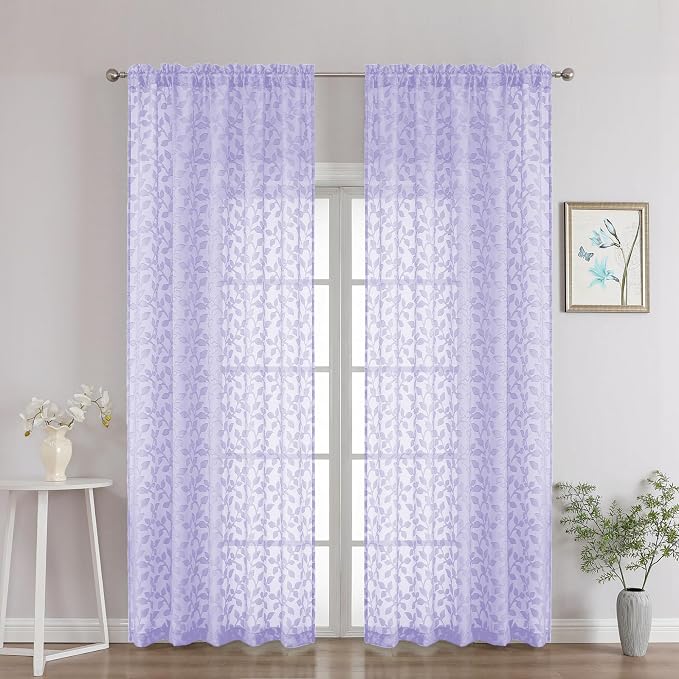 Chyhomenyc Light Purple Sheer Curtains 90 Inch Length 2 Panels Set, Light by Chyhomenyc