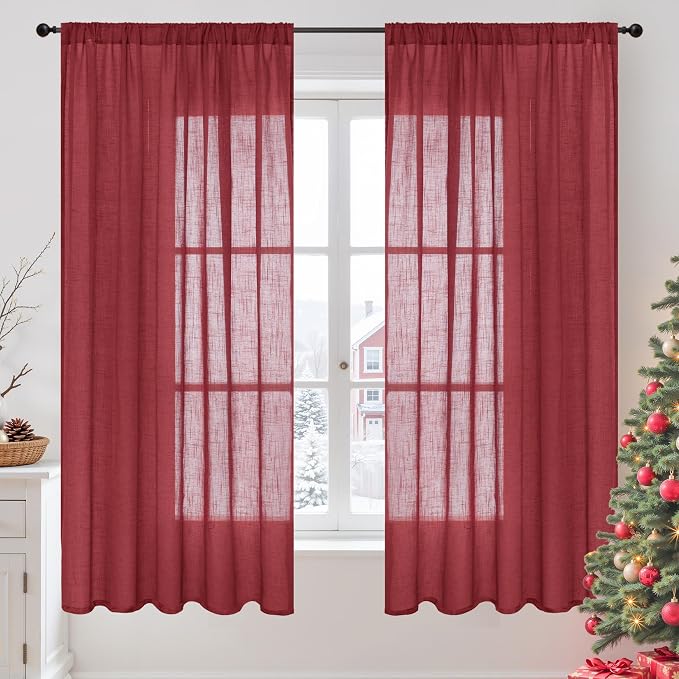 BGment Burgundy Linen Curtains 63 Inches Long by BGment