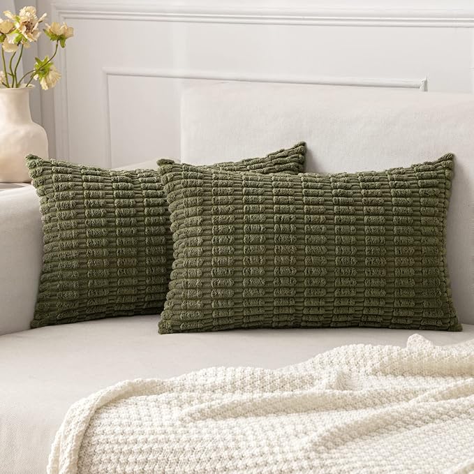 MIULEE Pack of 2 Spring Corduroy Decorative Lumbar Throw Pillow Covers 20x12 by MIULEE