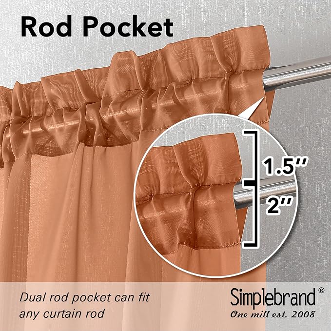Simplebrand Orange Sheer Curtains 63 Inch Length 2 Panels, Rod Pocket Solid - Image 2