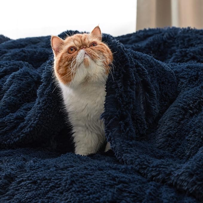 Bedsure GentleSoft Fluffy Navy Blue King Size Blanket - Image 5