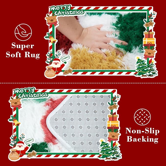 Checkered Area Rug 8x10 for Living Room Bedroom, Christmas Shag Rug Fuzzy - Image 6