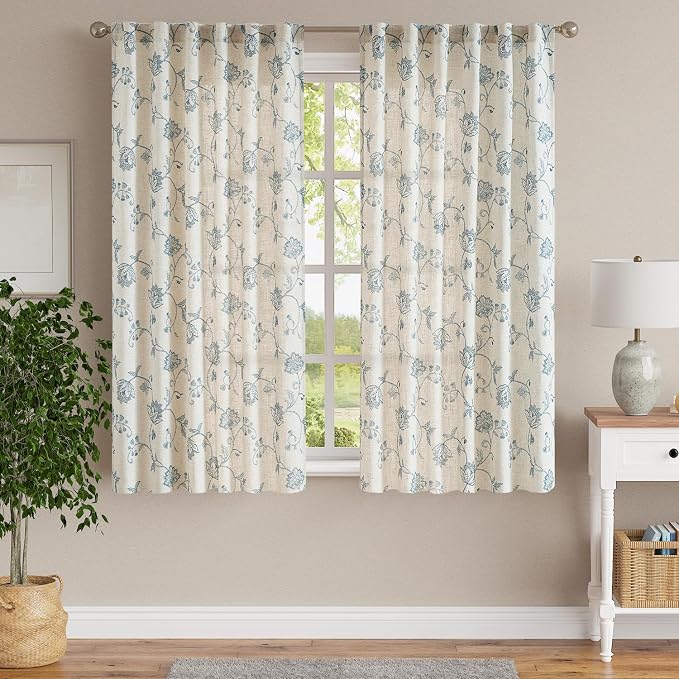 jinchan Linen Curtains Floral Curtains 63 Inch Length - Image 2