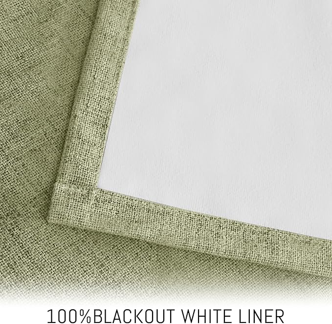 Yakamok Sage Green Linen Curtains 100% Blackout 90 Inches Long, Room Darkening - Image 3