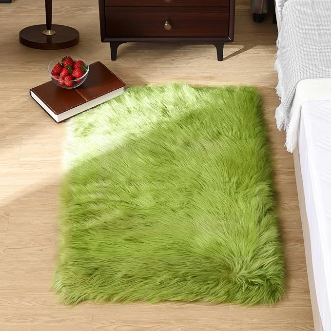 Goolela Lime Green Fluffy Fuzzy Fur Rug by Goolela