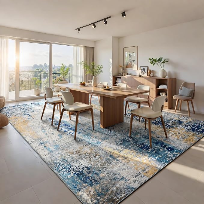 Living Room Rug 7x10 Ultramarine Area Rugs Machine Washable Abstract Boho Large - Image 2