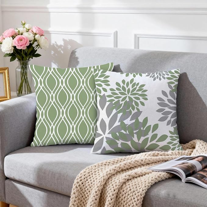 Hexagram Geometric Sage Green Pillow Covers 18x18 Set of 4, Decorative Outdoor - Image 3