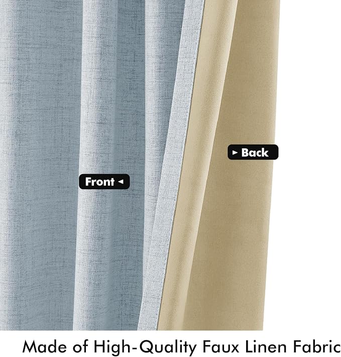 MIULEE 100% Blackout Linen Curtains 42 x 63 Inch Chambray Blue 2 Panels | - Image 6