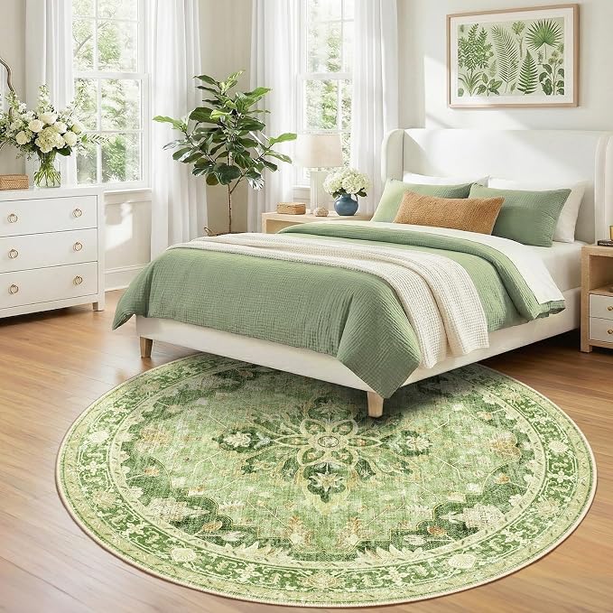Area Rugs 8ft Washable Non-Slip, Floral Vintage Distress Print Pattern - Image 3