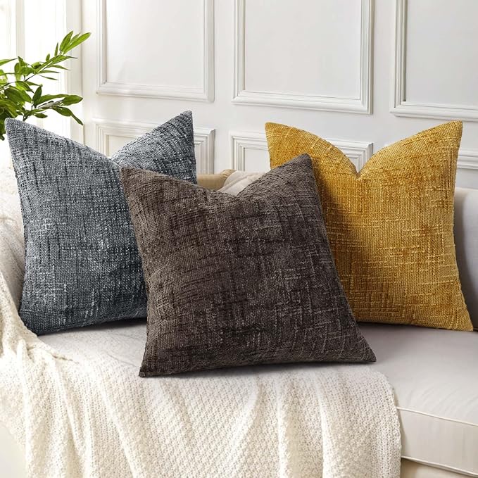 decorUhome Dark Grey Chenille Throw Pillow Covers 20x20 Set of 2 Textured Soft - Image 4
