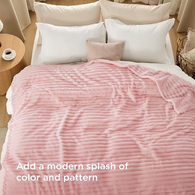 Bedsure GentleSoft Coral Pink Fleece King Blanket - Image 3