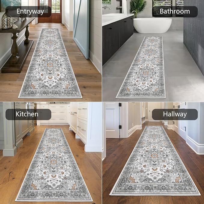 HEBE Hallway Runner Rug 2'x8' Washable Vintage Distressed Area Rugs Non Slip - Image 5