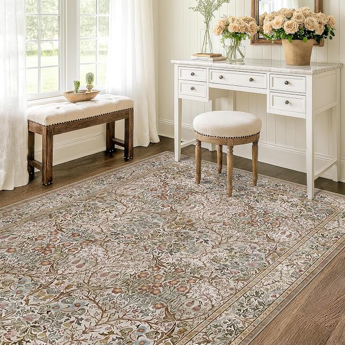Vintage 4x6 Entryway Rug, Washable Area Rugs - Image 3