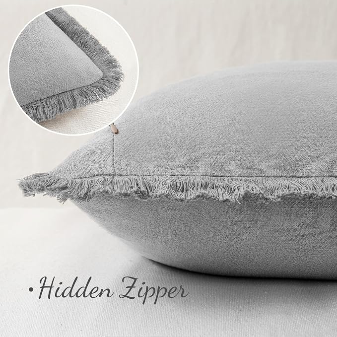 MIULEE Decorative Throw Pillow Covers Neutral Linen Fringe Throw Pillows Euro - Image 3