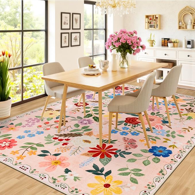 Area Rug Living Room Rugs: Floral 4x6 Washable Rug Vintage Soft Boho Non-Slip - Image 4