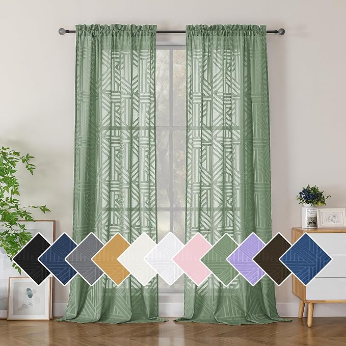 Simplebrand Sage Green Semi Sheer Curtains 96 Inches Long 2 Panels, Light by Simplebrand