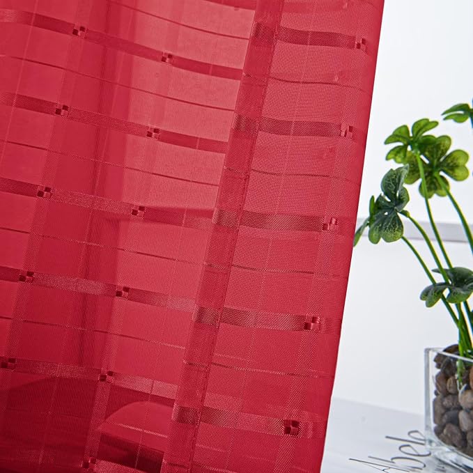SpaceDresser Check Sheer Curtains 90 Inches Long - Image 2