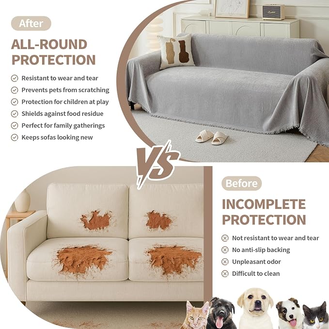 Couch Cover for Dogs, Boho Sofa Covers for 3 Cushion Couch, Chenille Sofa - Image 4